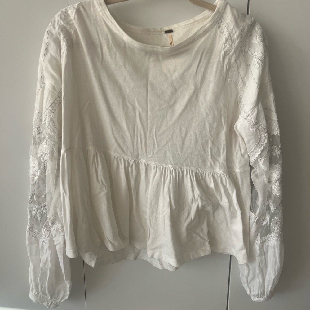 free people lace sleeve white top